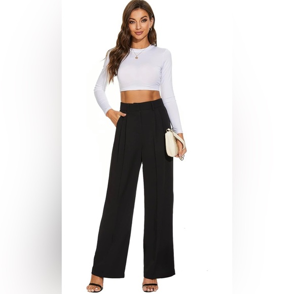 Women's Wide Leg Pants High Elastic Waisted in The Back Business - Picture 2 of 8